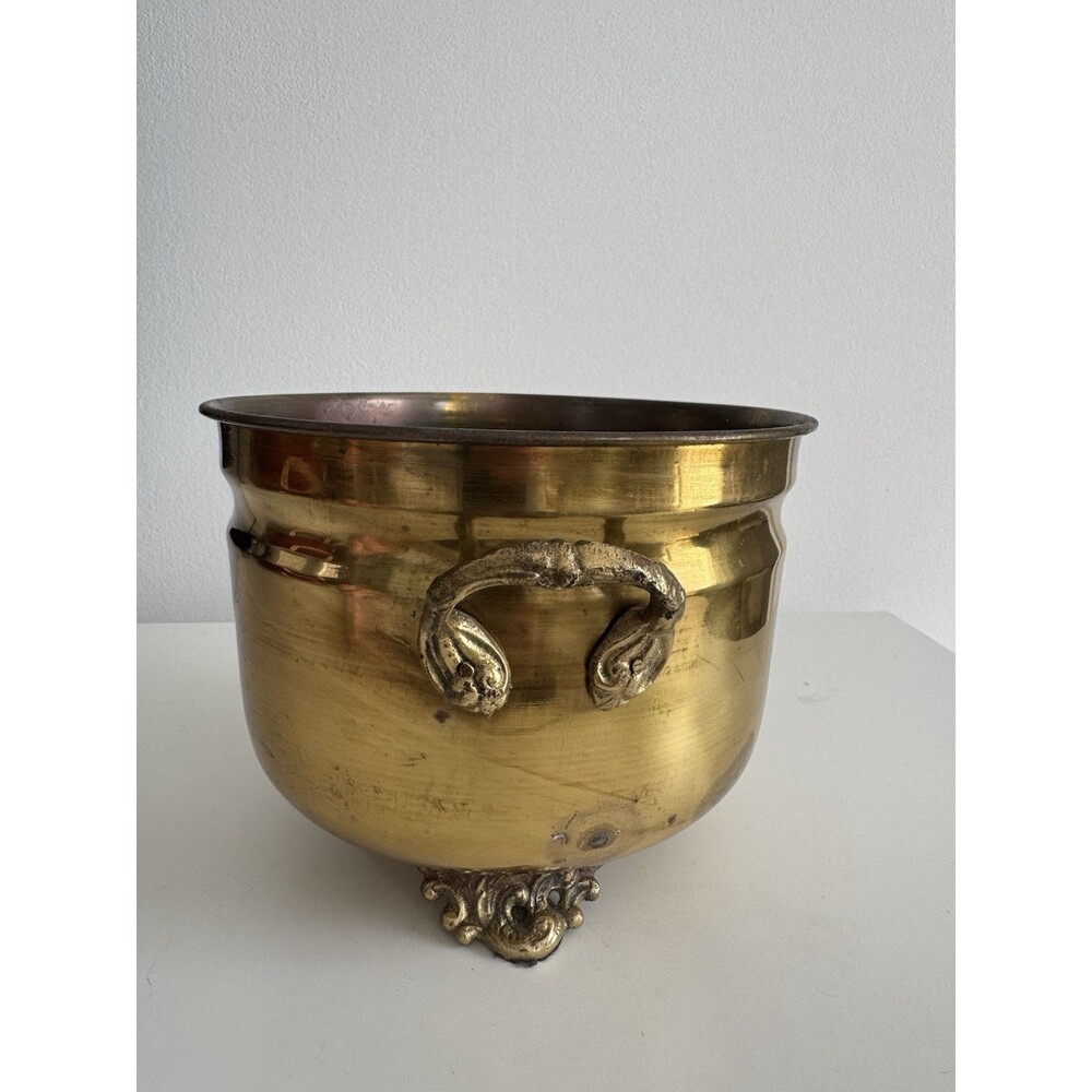 Brass Calderon Bowl Kettle Pot With Handles 3 Legs Small 3.5 X 4.5" Lightweight